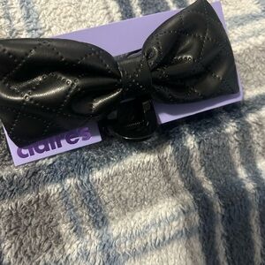 Black Quilted Faux leather Hair Bow